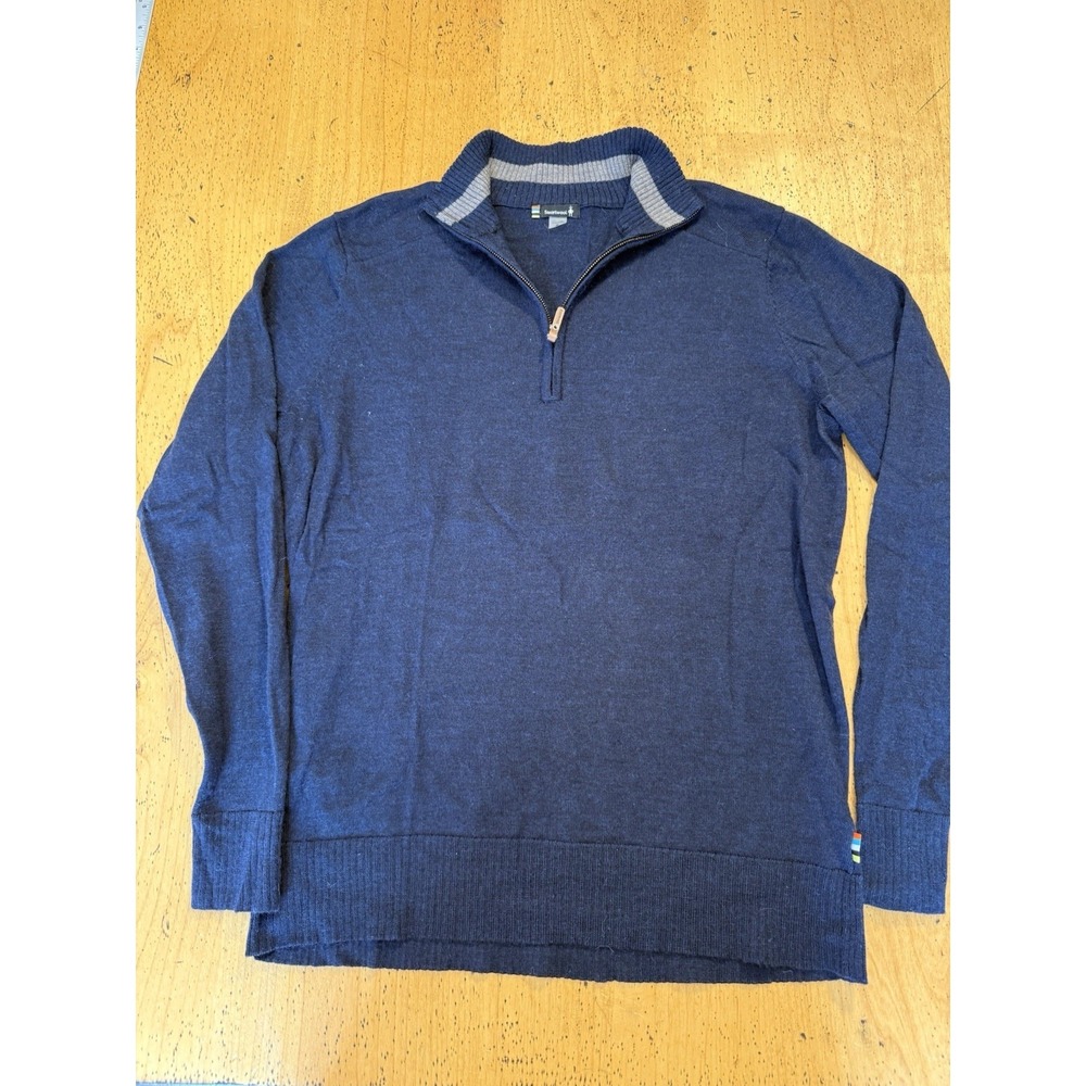 Smartwool Mens Merino Wool Blend Quarter Zip Sweater Navy Blue Heather Small